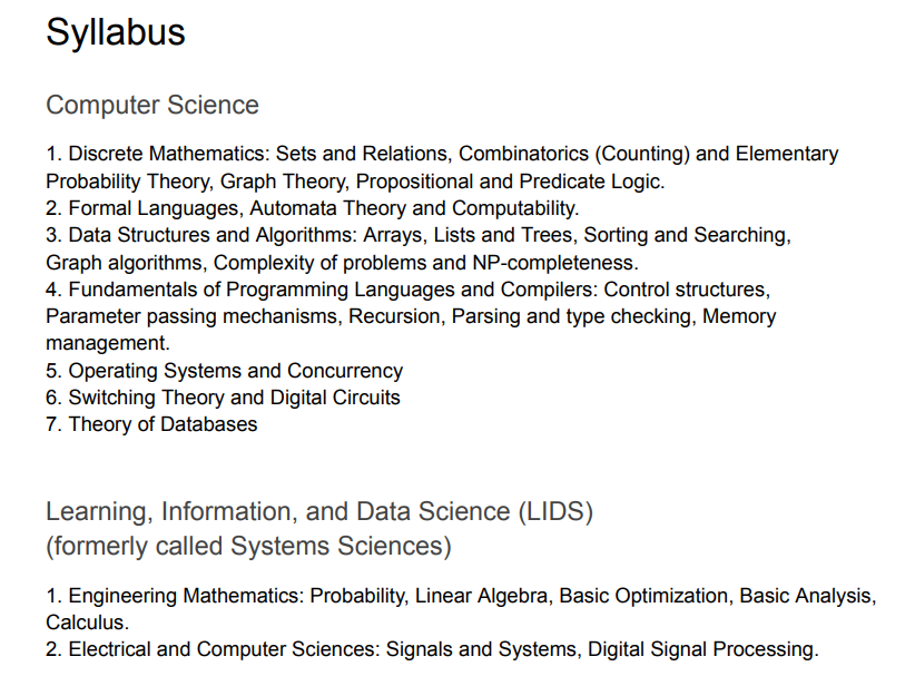 TIFR GS syllabus for CS/LIDS